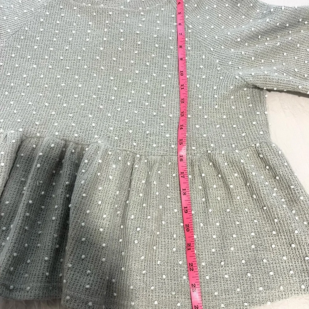 Blu Pepper Gray Peplum Top Long Sleeves Tie Back SZ L EUC - Picture 7 of 8